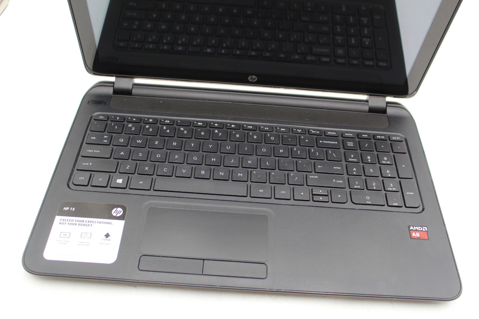HP 15 Notebook 15.6in 750 GB HD 8 GB RAM AMD A8-6410 30 day warranty No OS