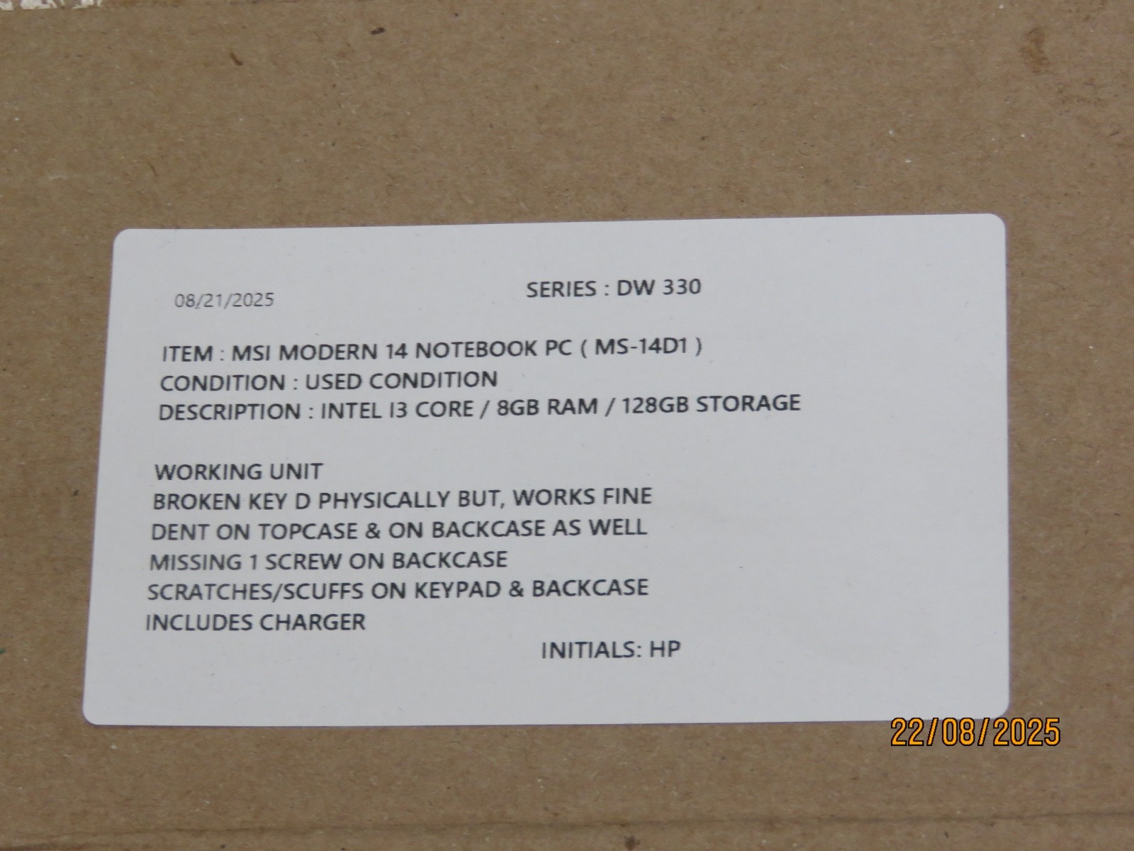 MSI MODERN 14 NOTEBOOK INTEL CORE I3 10th Gen 8GB RAM 128GB STORAGE [DW330]