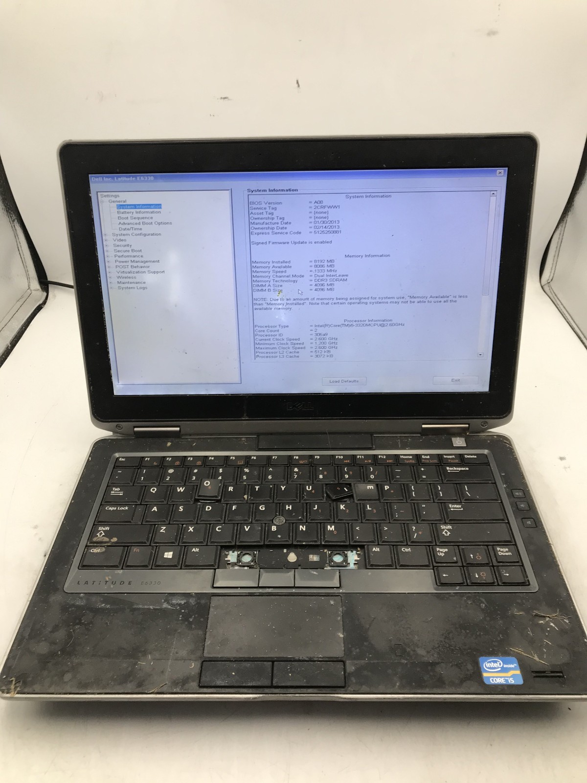 DELL LATITUDE E6330 – BOOTS TO BIOS – INTEL I5 3320 – 8GB RAM – 13″ – READ – BB!