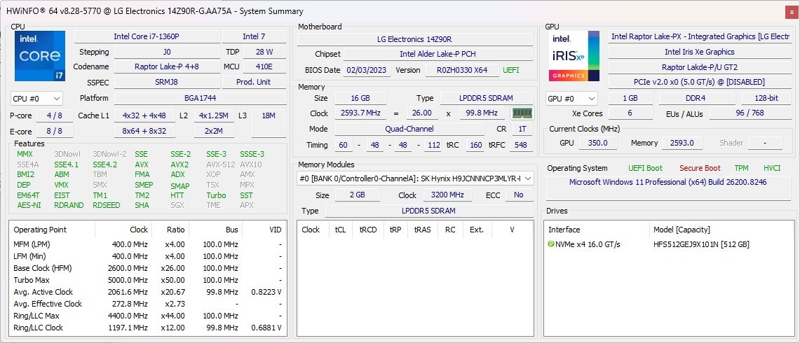 Unused LG Gram i7-1360P 16GB DDR5 512GB or 1-2TB SSD FHD+ 14″ Lightweight Laptop
