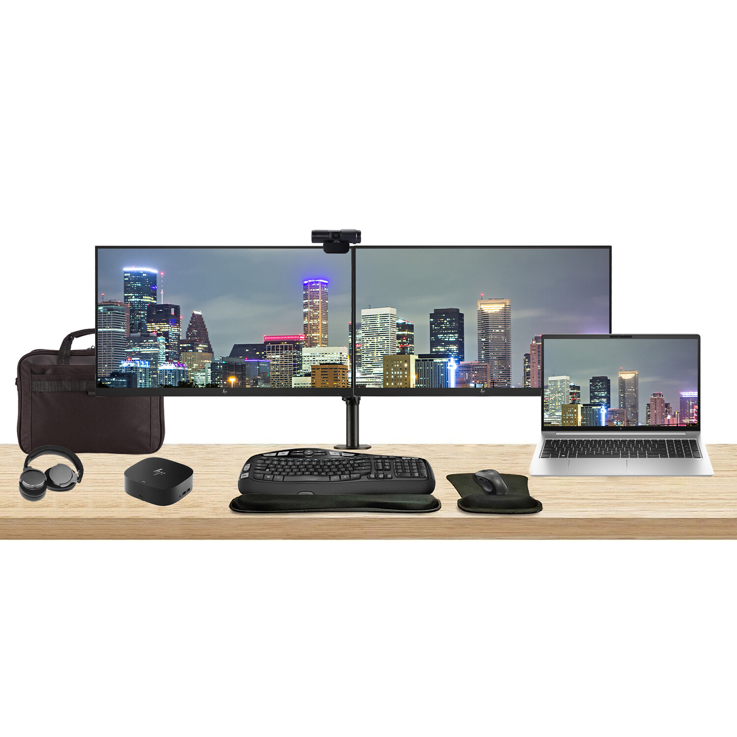HP ProBook 450 G10 15.6″ i5, 8GB RAM, 256GB SSD with 2 EliteDisplay 24″ Monitors