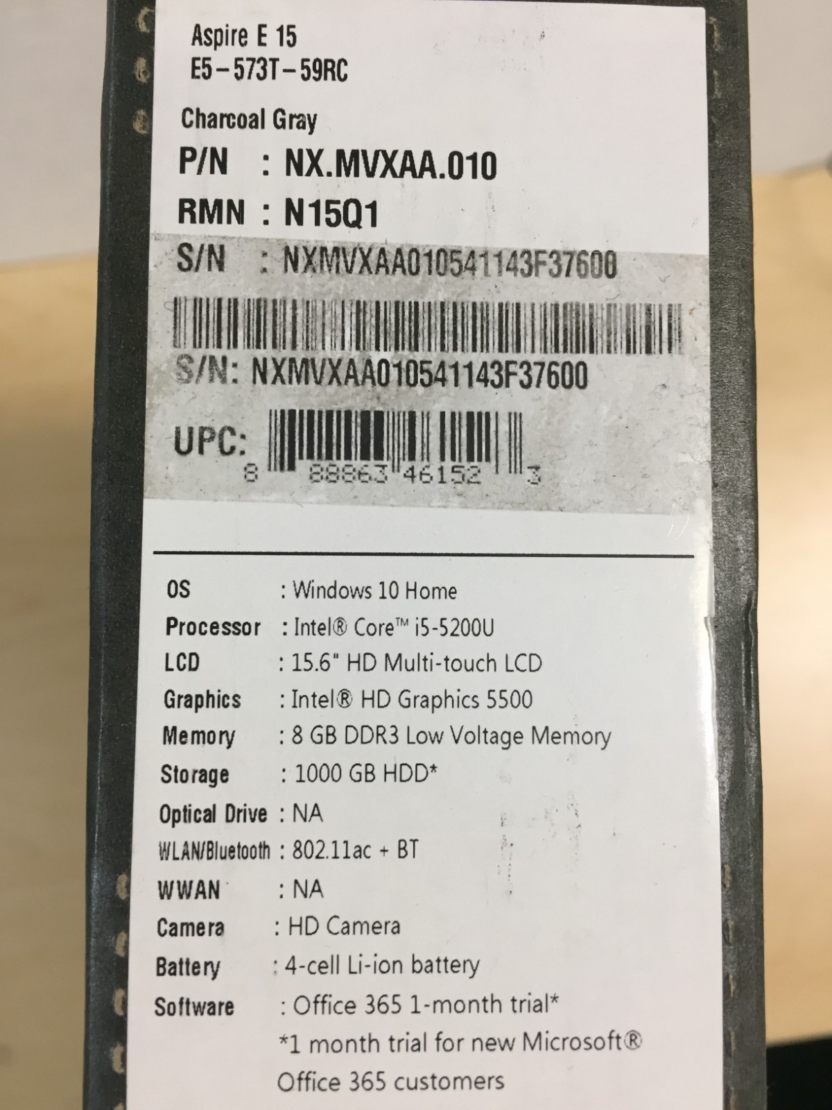 *Bad Batte* Acer Aspire E 15 E5-573T-59RC 15.6 Touch Laptop/i5-5200U/8GB/1TB HDD
