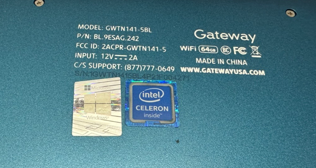 Gateway 14.1″ (64GB eMMC, Intel Celeron, 4GB RAM) Ultra Slim Notebook-USED/WORKS
