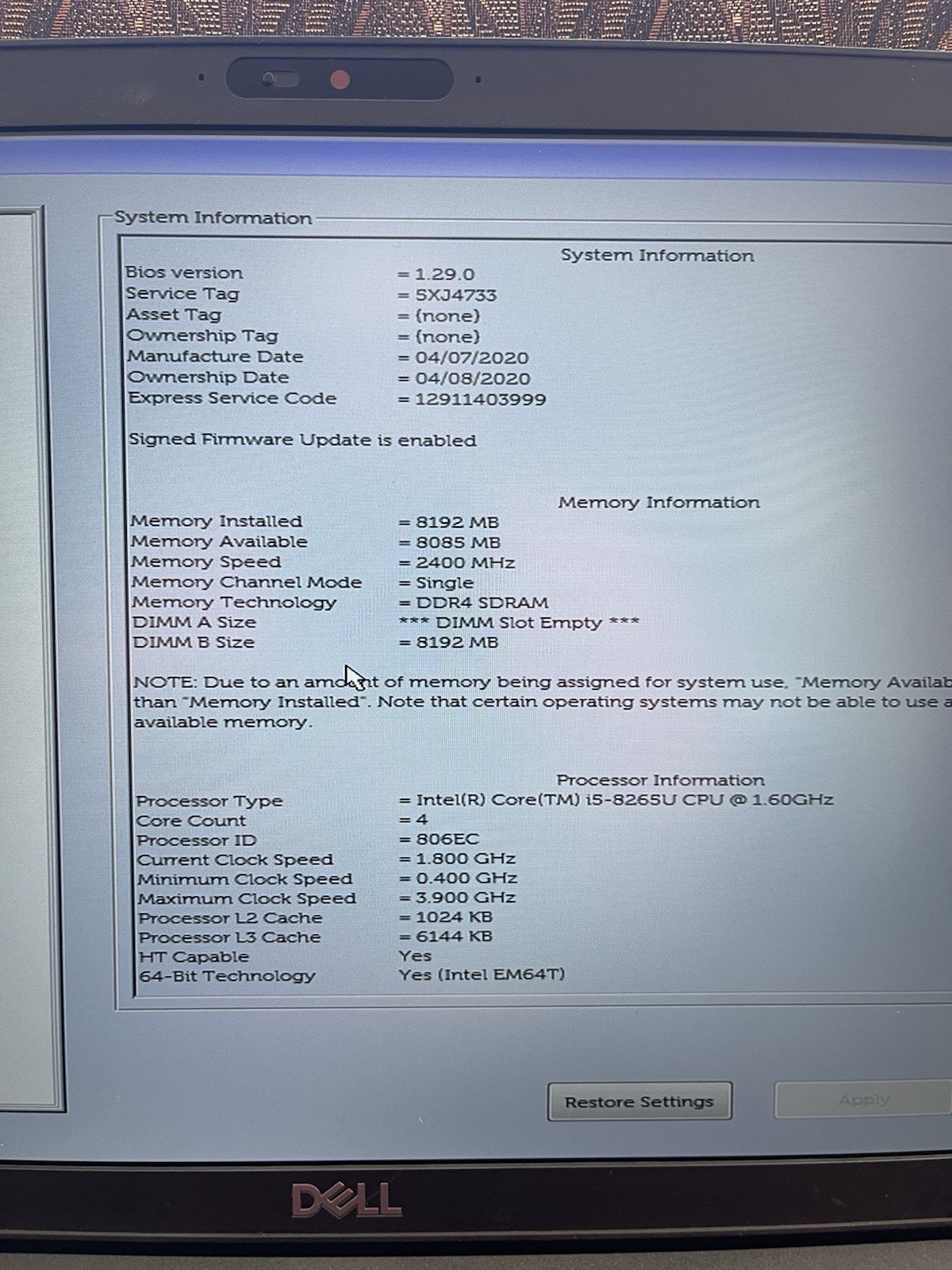 Dell Latitude 5500 15.6″ i5-8265U 8GB RAM 256GB SSD FHD Win11pro