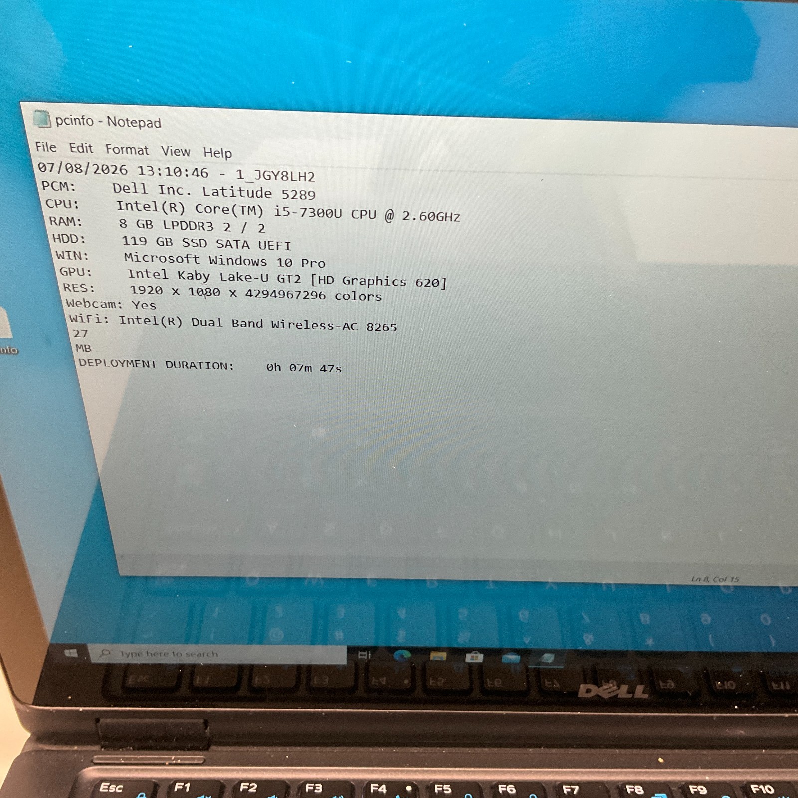 Dell Latitude 5289 Intel i5-7200U @ 2.5GHz 8GB 128GB Windows 10 Pro Laptop