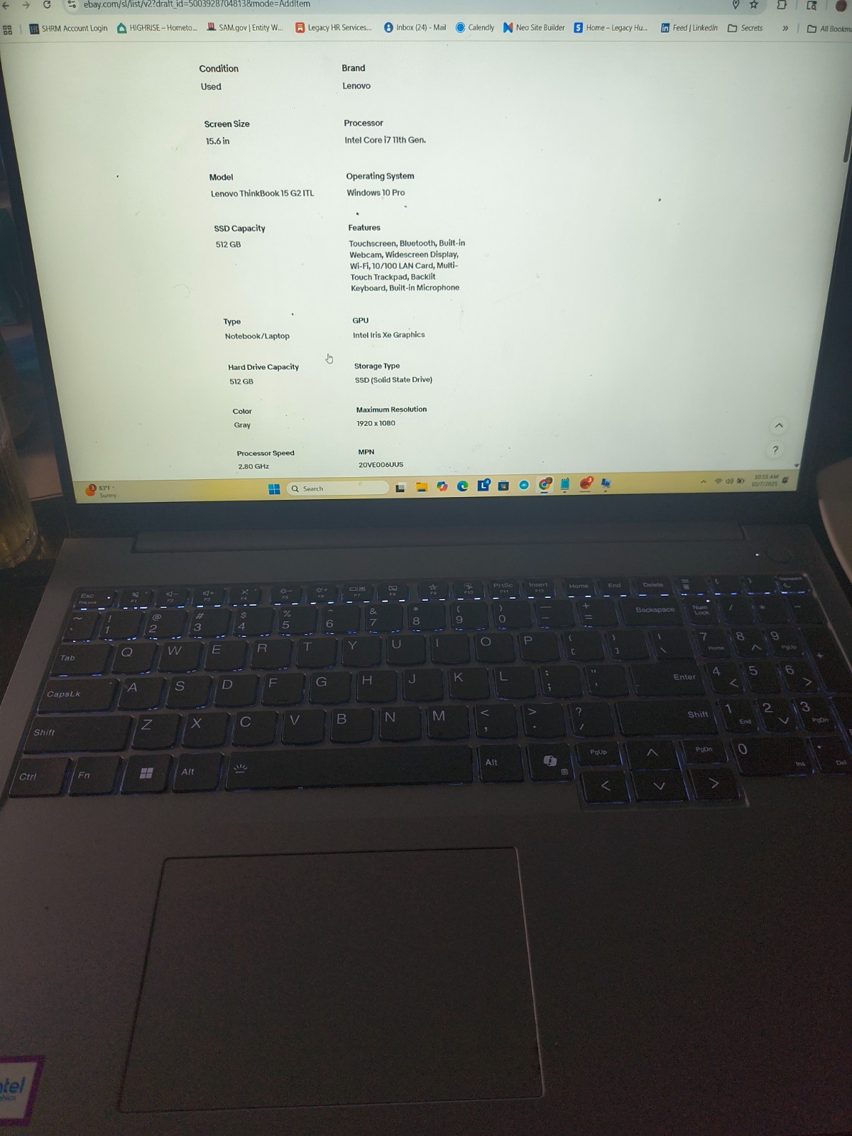 Lenovo ThinkBook 15 G2 ITL 15.6” (512GB SSD Intel Core i7-1165G7 2.8GHz 16GB…