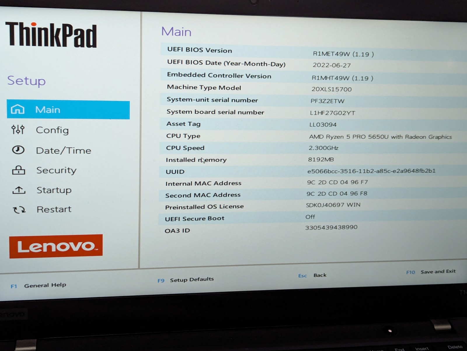 Lenovo ThinkPad T14 Gen 2a RYZEN 5 PRO 5650U 2.3Ghz 8GB RAM 256GB SSD-Grade D