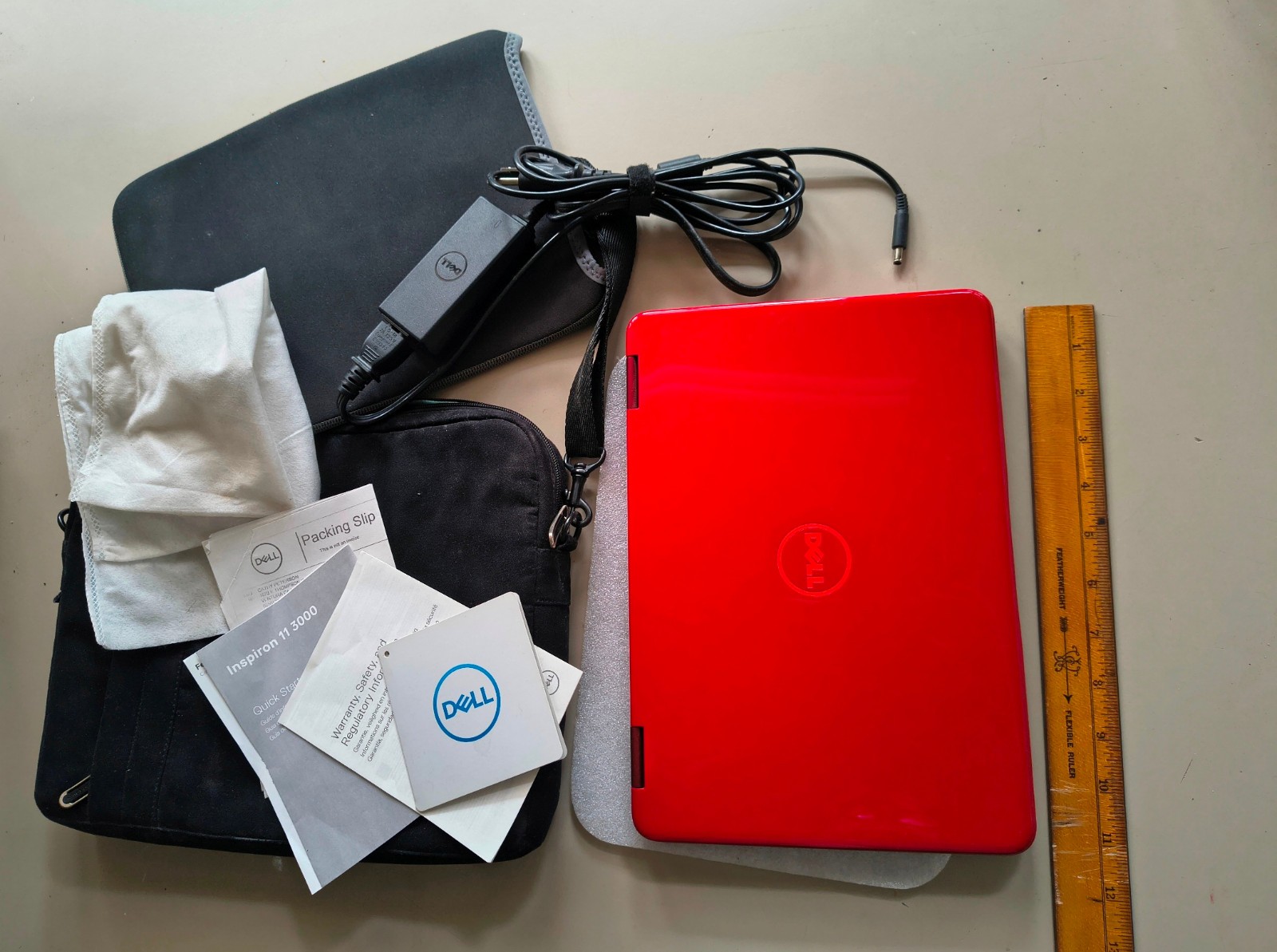 11.6″ RED Dell Inspiron 3000 series Intel 3168 * VG COND w 2 cases * Windows 10