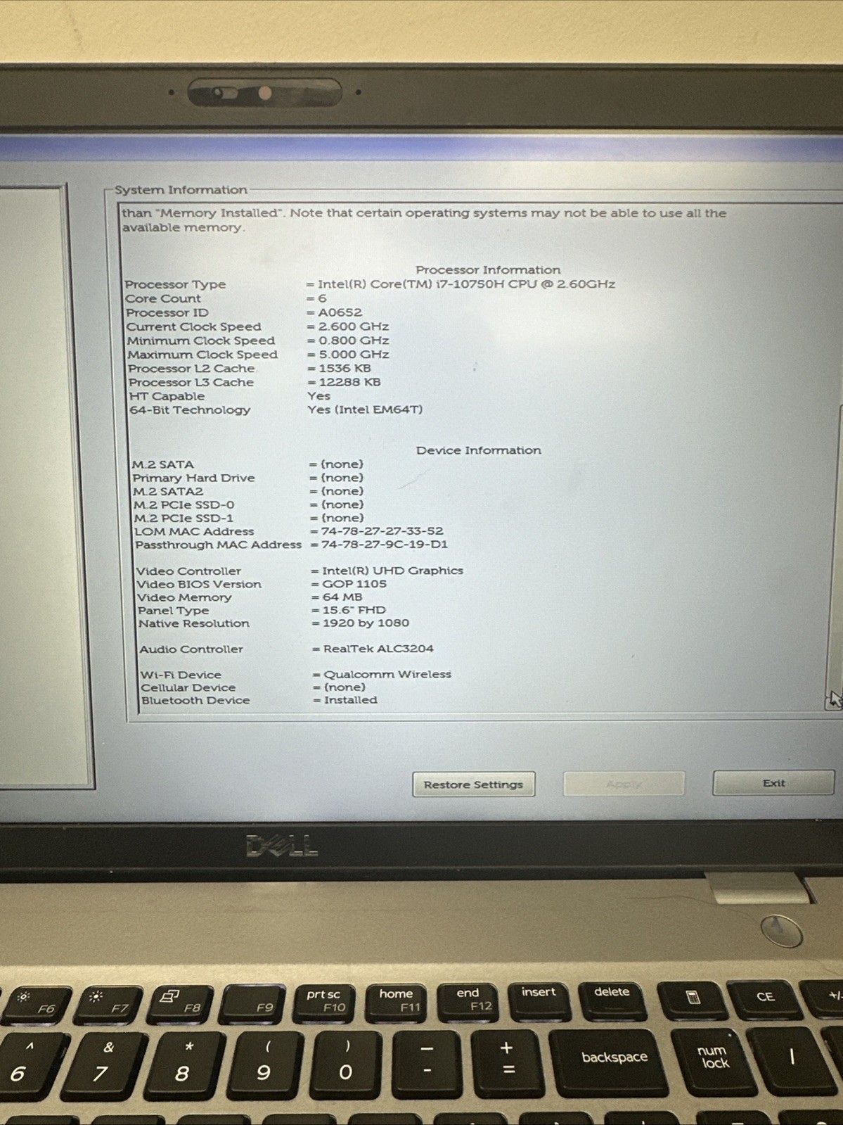 Dell Precision 3551 Intel Core i7-10750H 16GB RAM Fair battery No HDD/OS