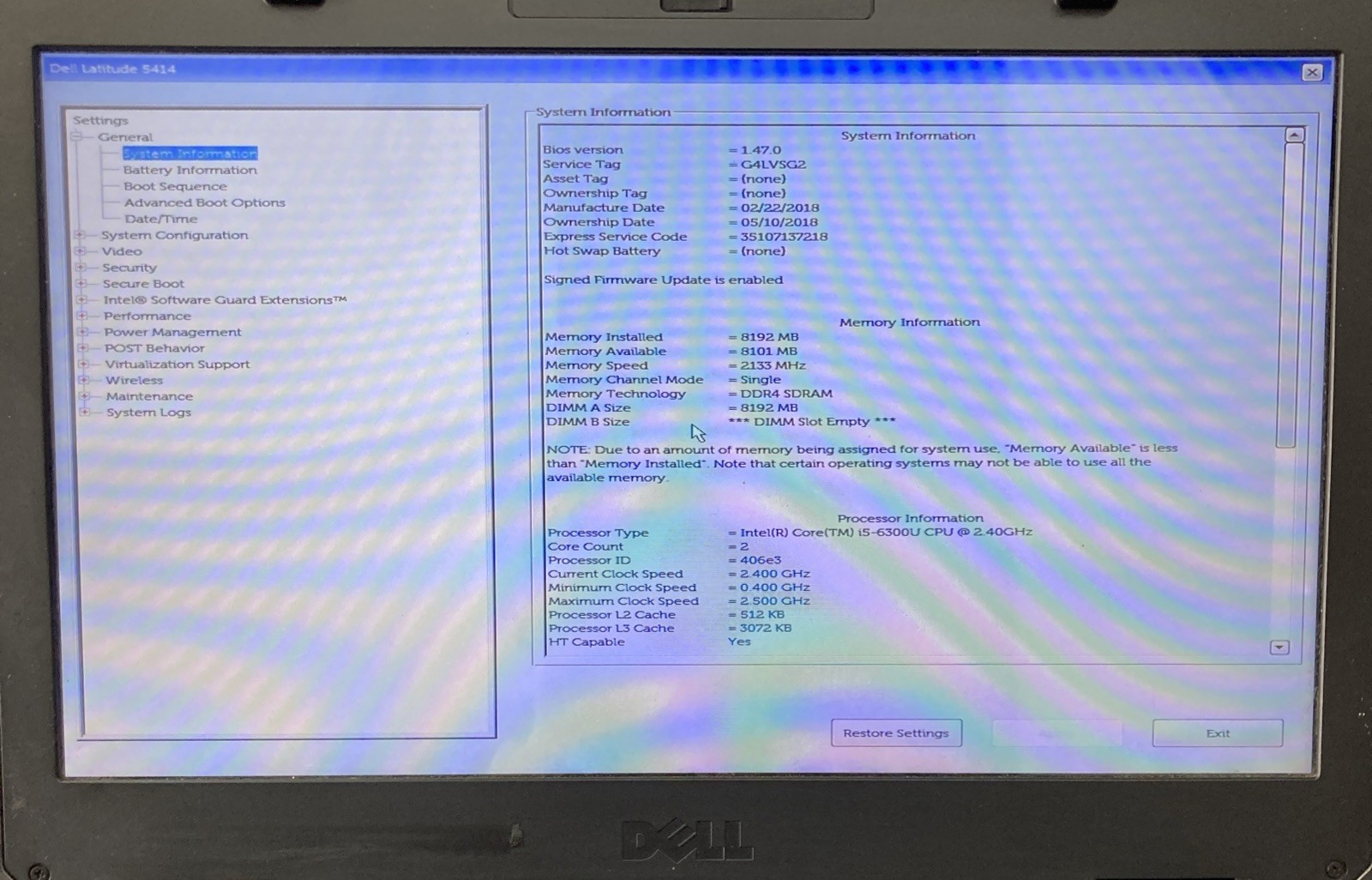 Dell Latitude 5414 Rugged Core i5-6300U 2.4GHz 8GB RAM NO SSD boot to BIOS