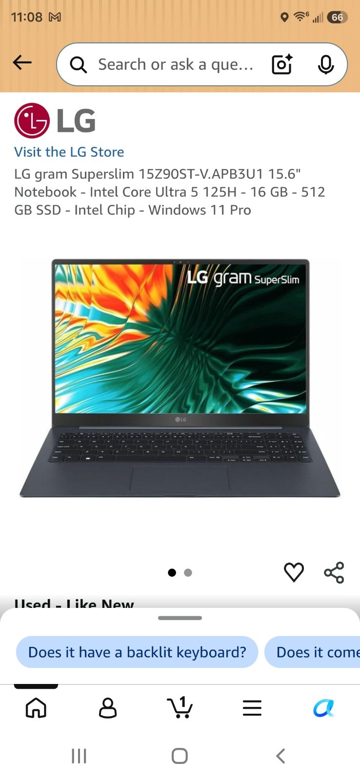 LG gram SuperSlim 15Z90ST- Ultra 5 125H 16GB RAM 512GB SSD
