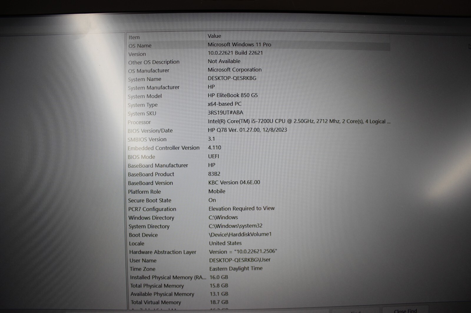 HP Elitebook 850 G5 I5-7200U 256SSD 16GB DDR4 Win11Pro