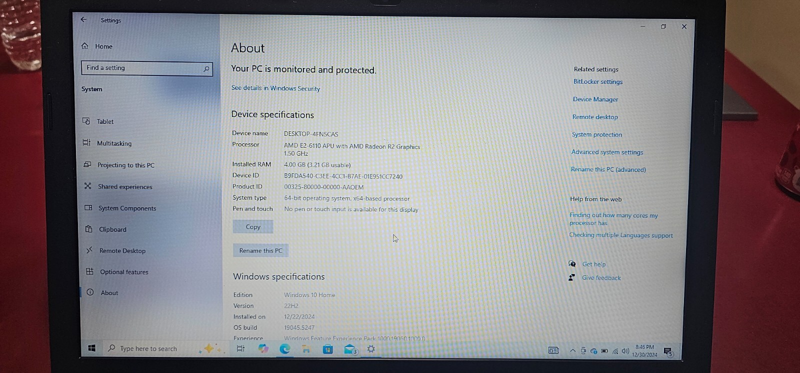 Acer Aspire Notebook E5-521-23KH 15.6″ 4GB RAM 1TB HDD AMD E2 Win10
