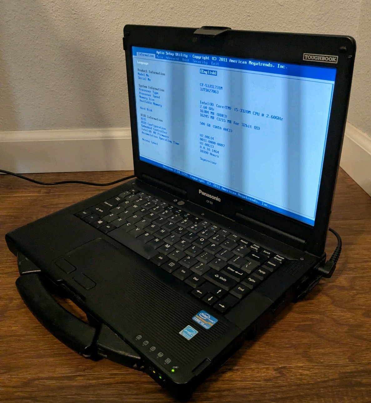 Panasonic Toughbook CF-53 MK2 Intel i5 16GB RAM 500GB HDD Boots To Bios – No OS