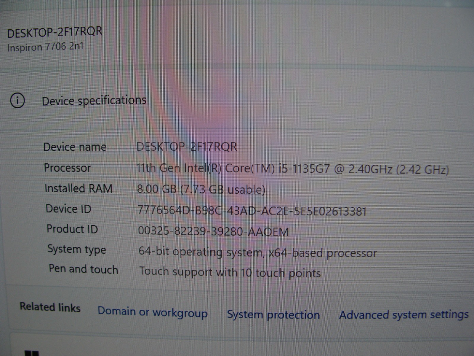 DELL INSPIRON 7706 17″QHD TOUCH 2-in-1 i5-1135G7 2.4GHz 8GB 512GB SSD Win 11Home