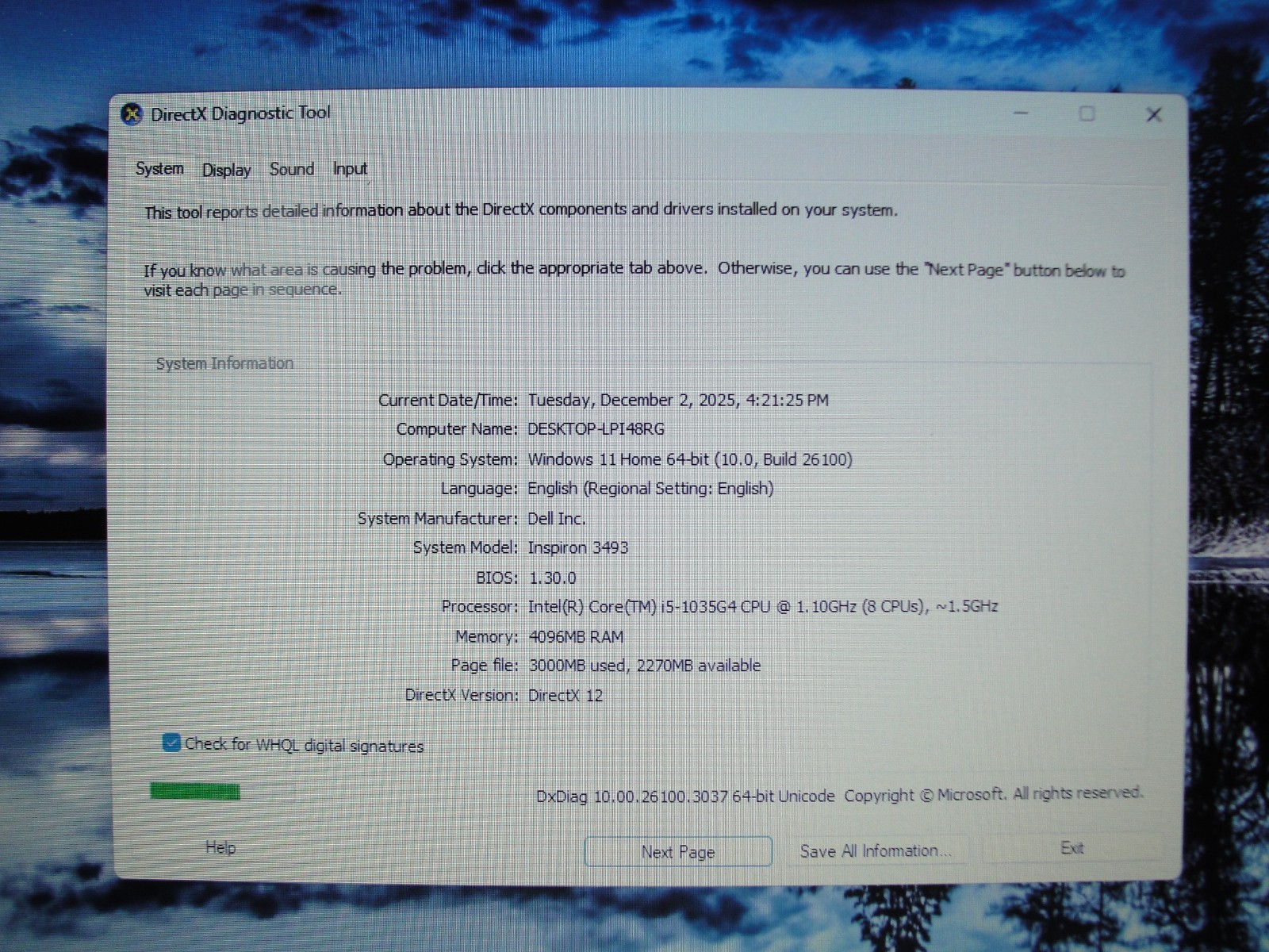 Dell Inspiron 3493 Intel Core i5-1035G4 1.1GHz 4GB 128GB SSD 14″ HD Win 11 Home
