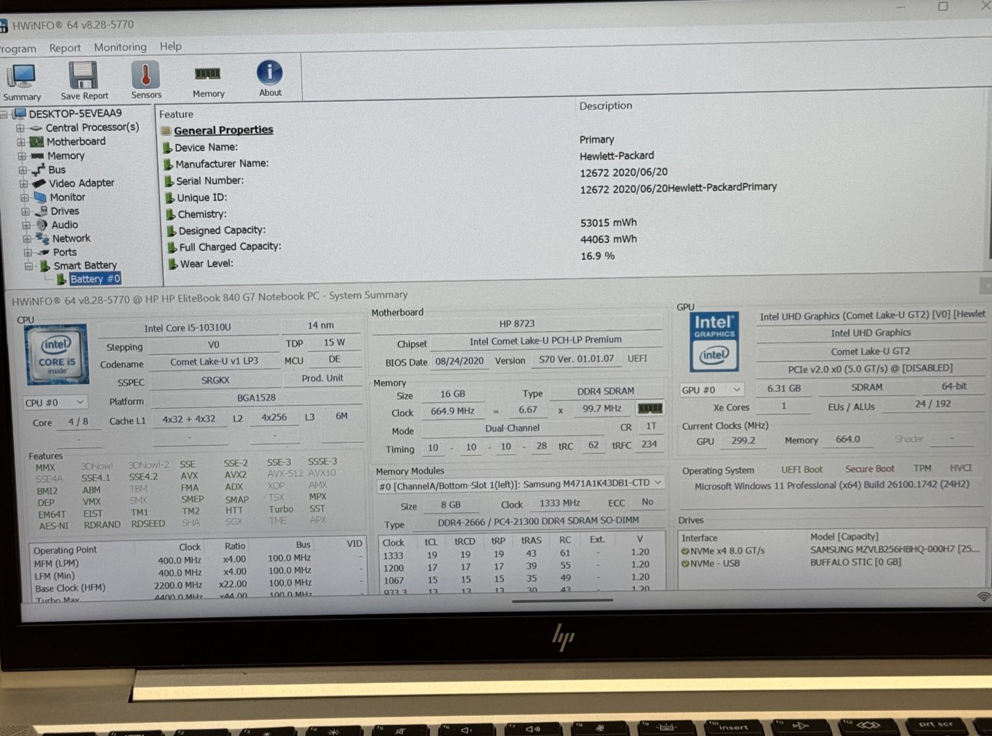 HP Elitebook 840 G7 14″ Laptop i5-10310U 1.70GHz 16GB RAM 256GB SSD #HP50