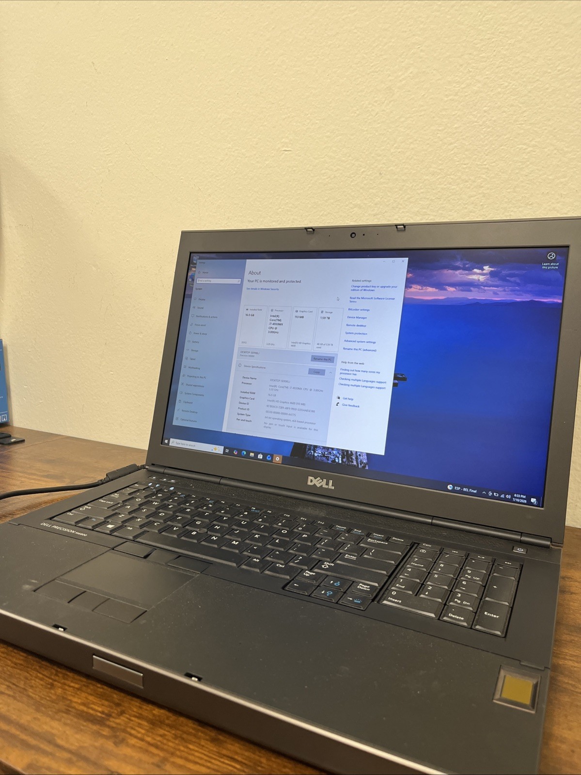 Dell Precision M6800 i7-4900MQ Quadro K4100m 16GB DDR3-1866 1.59TB