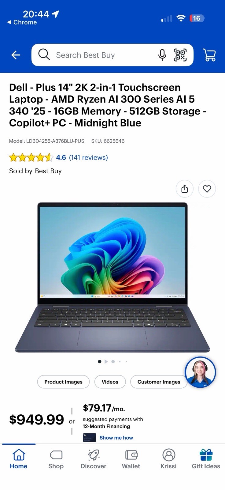 Dell 14 Plus 2-in-1 14″ Touchscreen Core Ultra 7 16GB 954GB SSD Blue