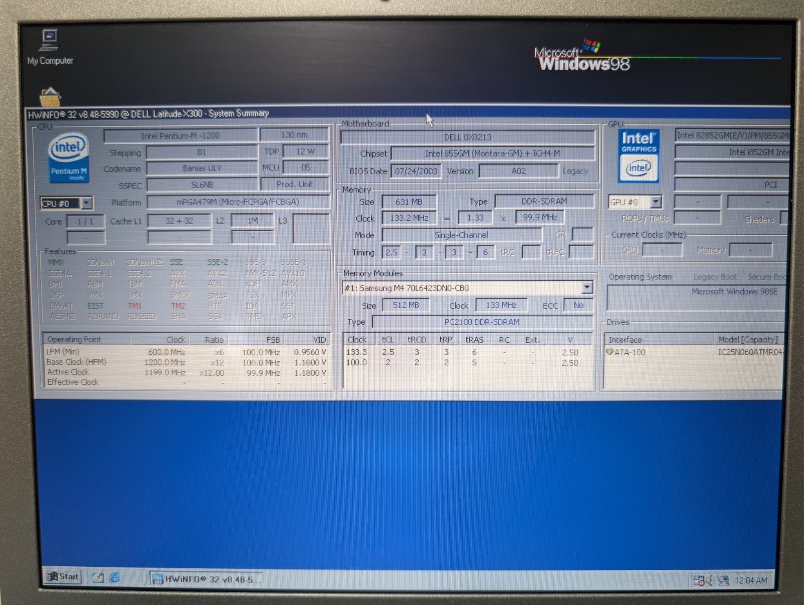 Dell Latitude X300 | Pentium M 1200 640MB RAM 60GB HDD | Windows 98 SE
