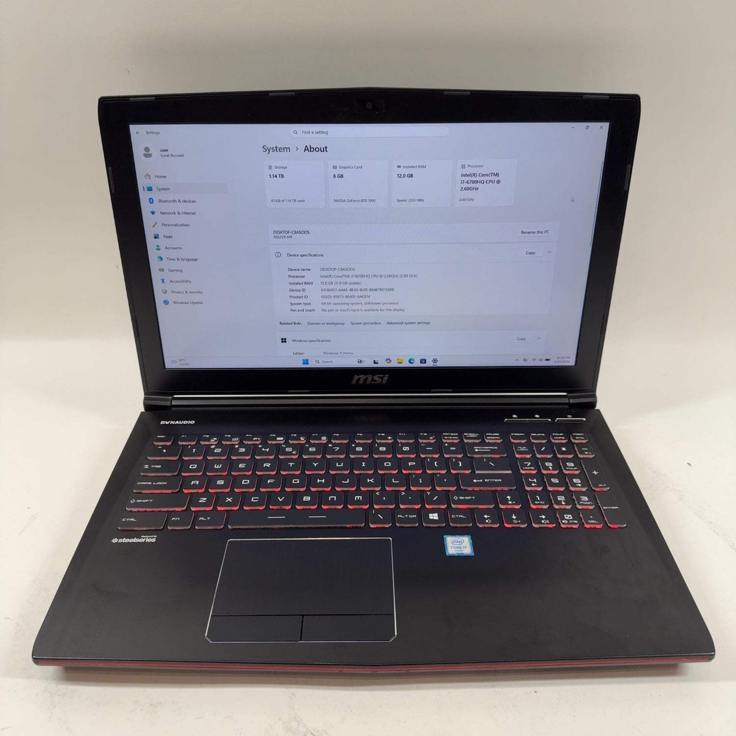 MSI Sword 15 GE62VR i7-6700HQ 12GB RAM 1TB HDD 256GB SSD GeForce GTX 1060