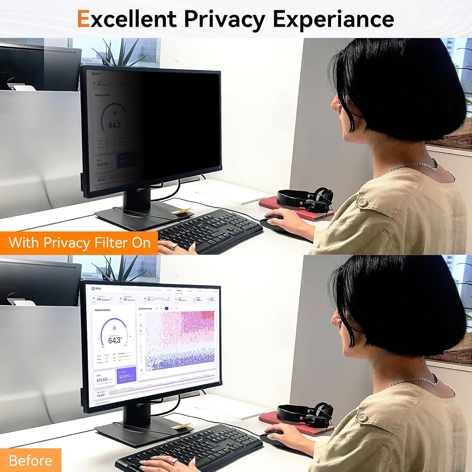 23 Inch Computer Privacy Screen for 16:9 Widescreen Monitor, Anti Glare Filter
