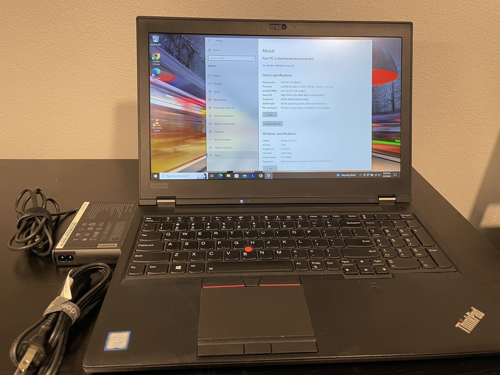 Lenovo ThinkPad P52 15.6″ Laptop Intel Xeon 2.7 GHz475GB SSD 64GB RAM Win 10
