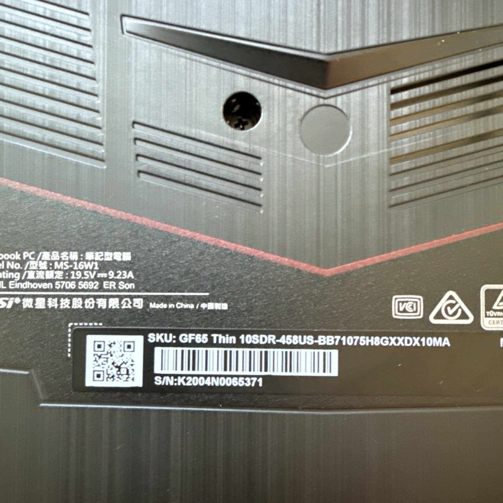 MSI GF65 THIN 10SDR-458 15.6” 512GB SSD, Intel Core i7-10750H, 2.60GHz, 8GB, W11