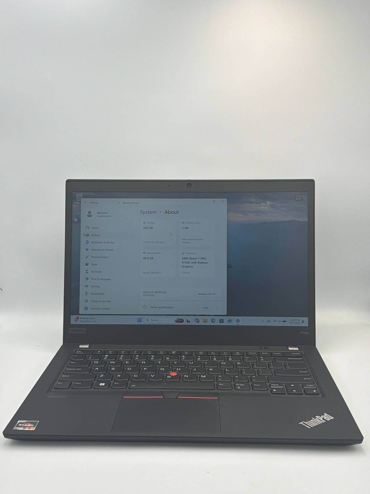 Lenovo ThinkPad P14s Gen 1 (2020) AMD Ryzen 7 PRO 4750U with Radeon Graphics 32G