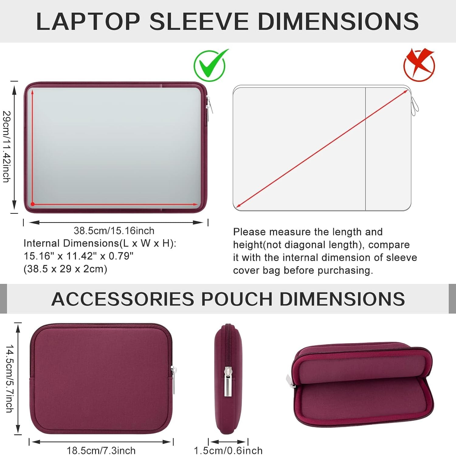 Soft Zipper Bag Cover for 15.6 Inch Laptop Sleeve Protective Case in Red