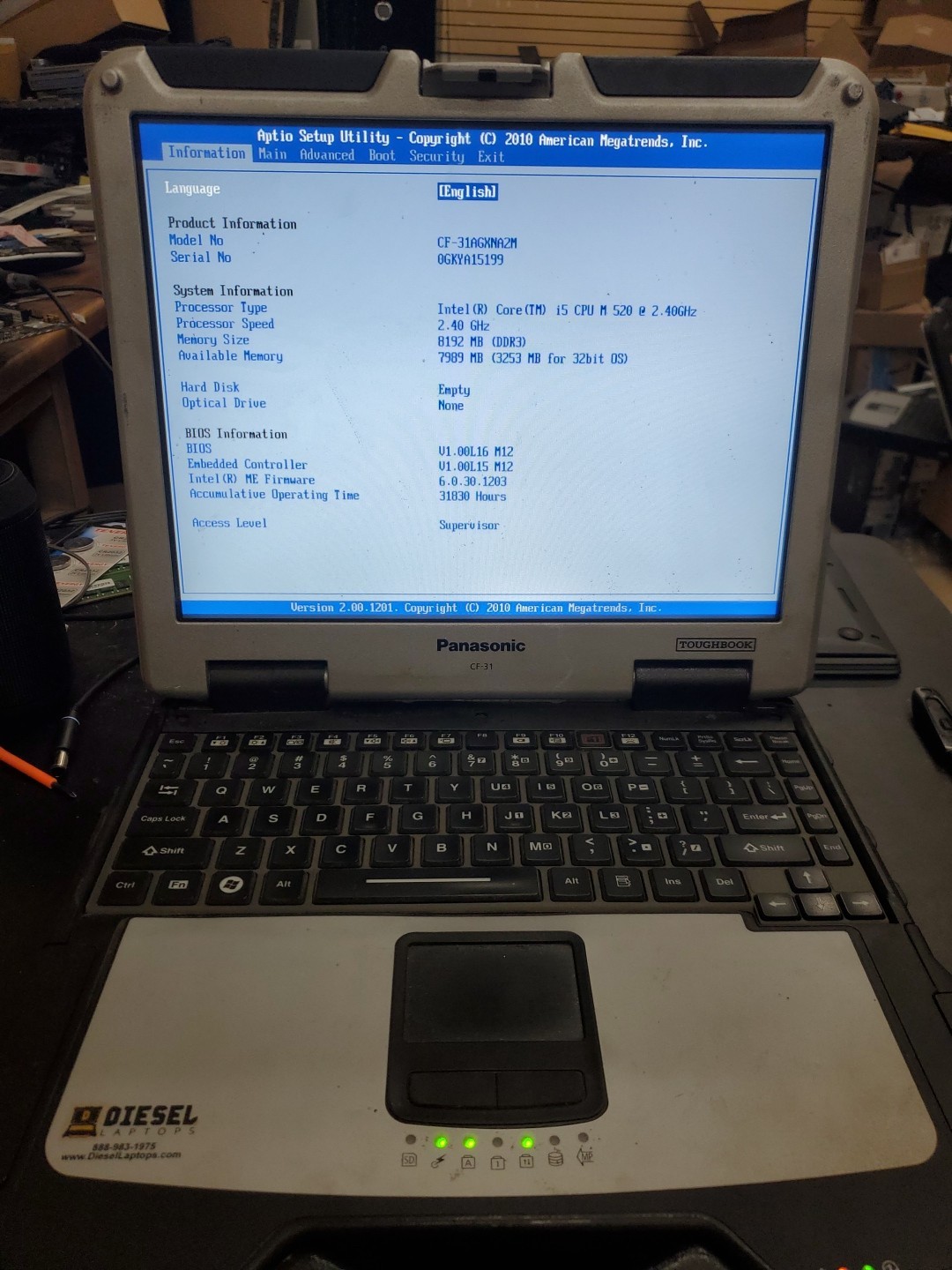Panasonic Toughbook CF-31 MK-1 i5 520M @ 2.40GHz 8GB 31830HRS Diesel