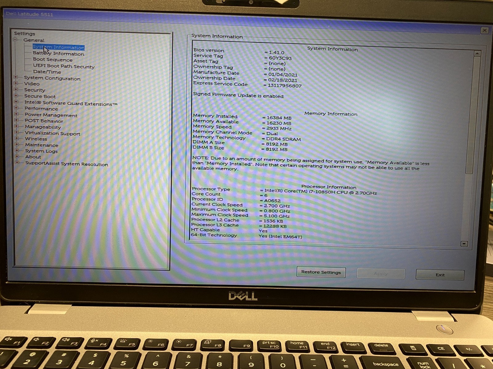 Dell Latitude 5511 Touch 15.6″ i7 10th 16GB DDR4 256GB SSD MX250 Win11H w/ AC