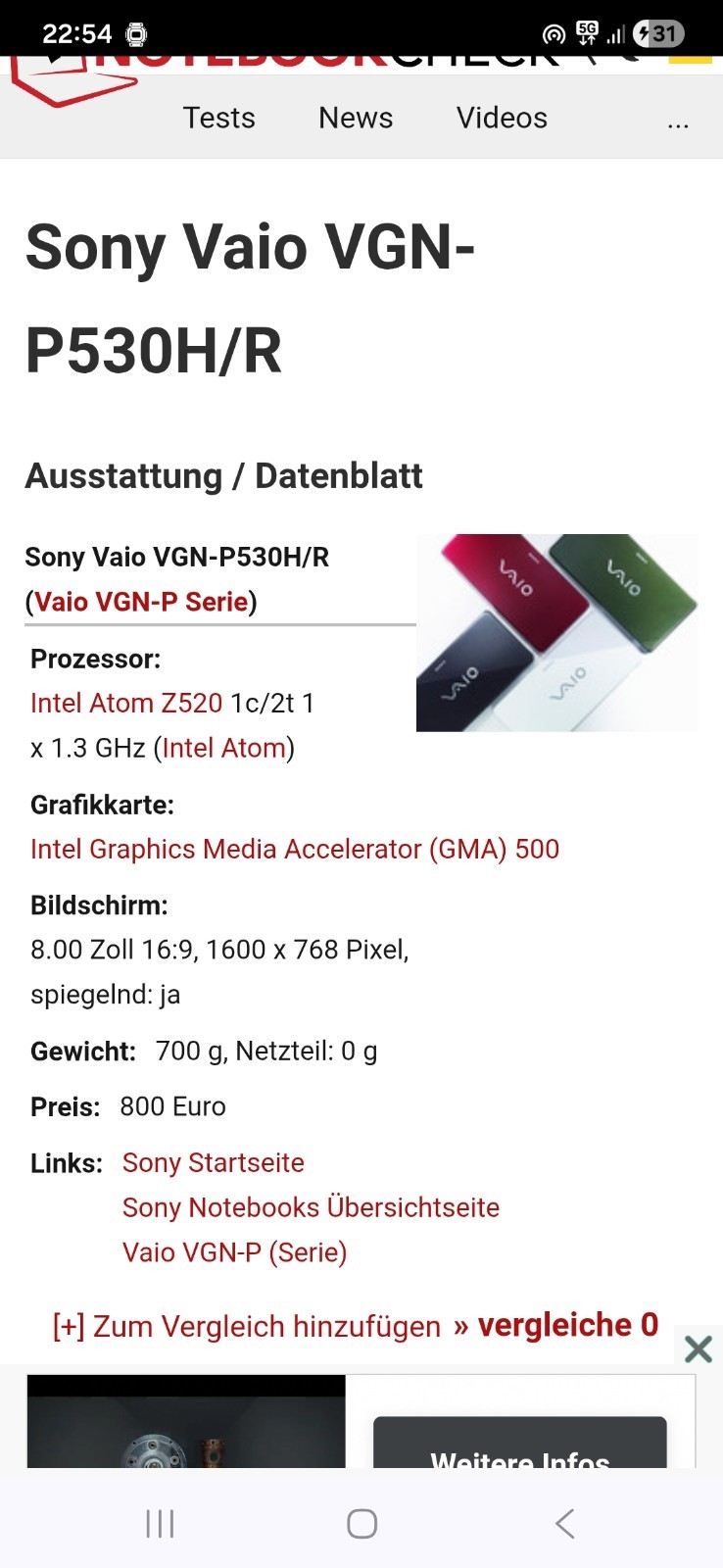 ​Sony VAIO P-Series VGN-P530H Lifestyle PC – Garnet Red – Rare UMPC / Pocket PC