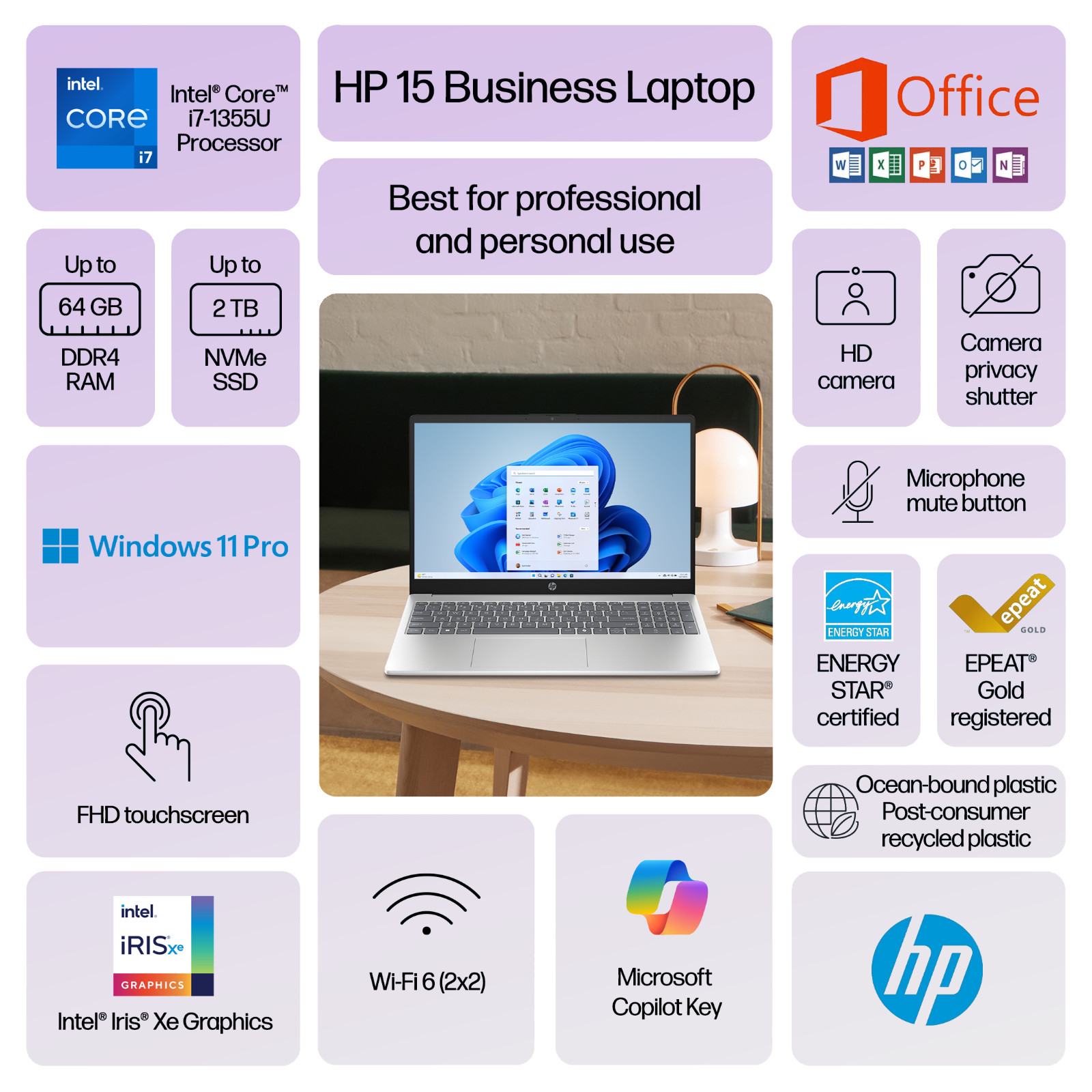 2026 HP Touch Laptop 15.6″ 10-Core Intel i7, Up to 64GB RAM & 2TB SSD, Win11 Pro