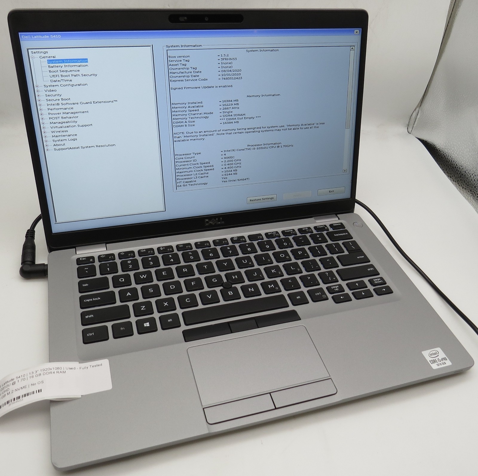 Dell Latitude 5410-13.3″-i5-1031U@1.7GHz-16GB RAM-512GB M.2 NVME-NO OS *READ*