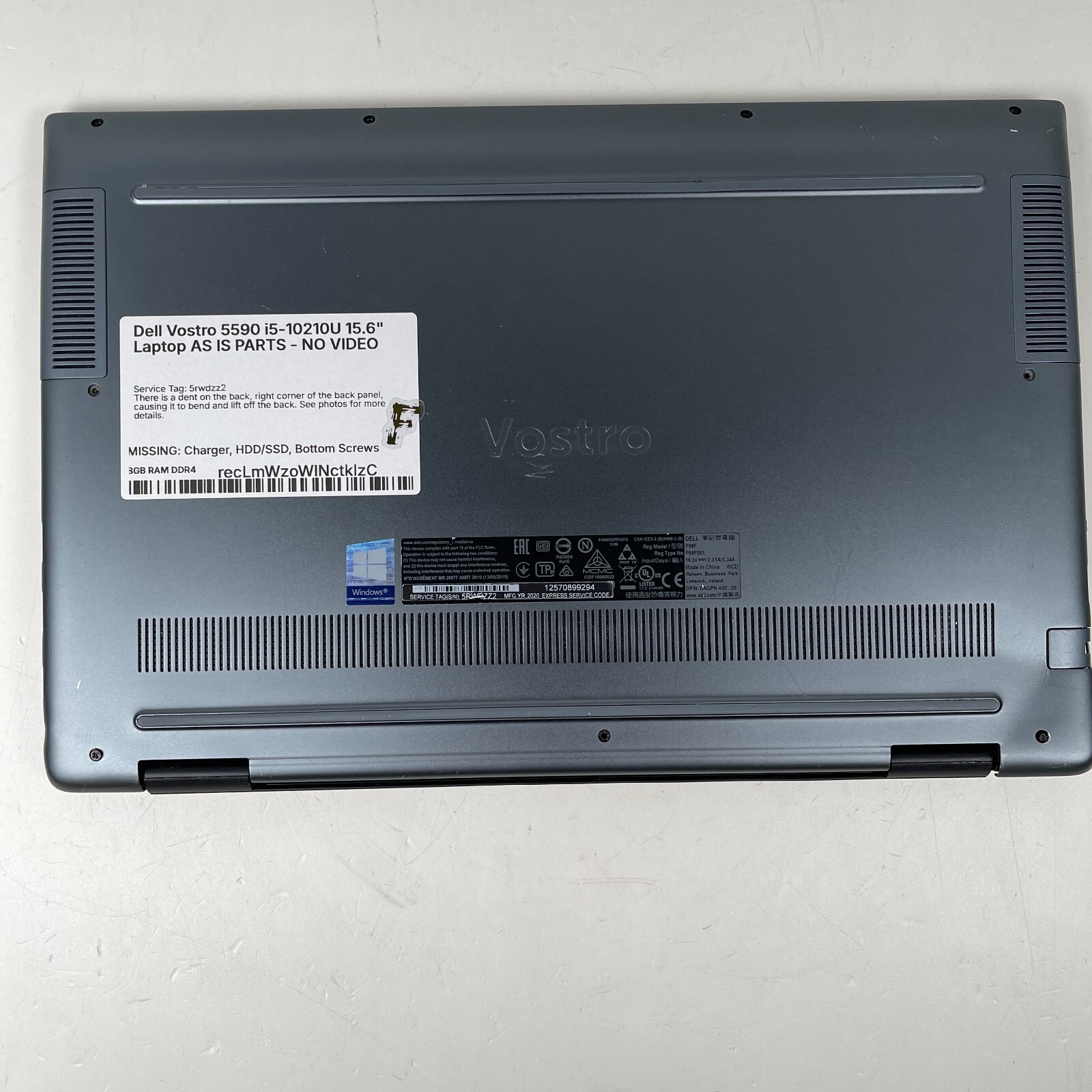 Dell Vostro 5590 i5-10210U 15.6″ Laptop AS IS PARTS – NO VIDEO SEE PICS