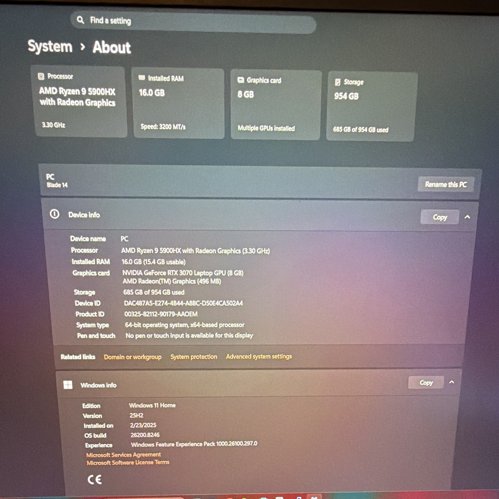 Razer Blade 14 QHD 165hz / Ryzen 9 5900HX /16GB / RTX 3070 / 1TB SSD/ Windows 11