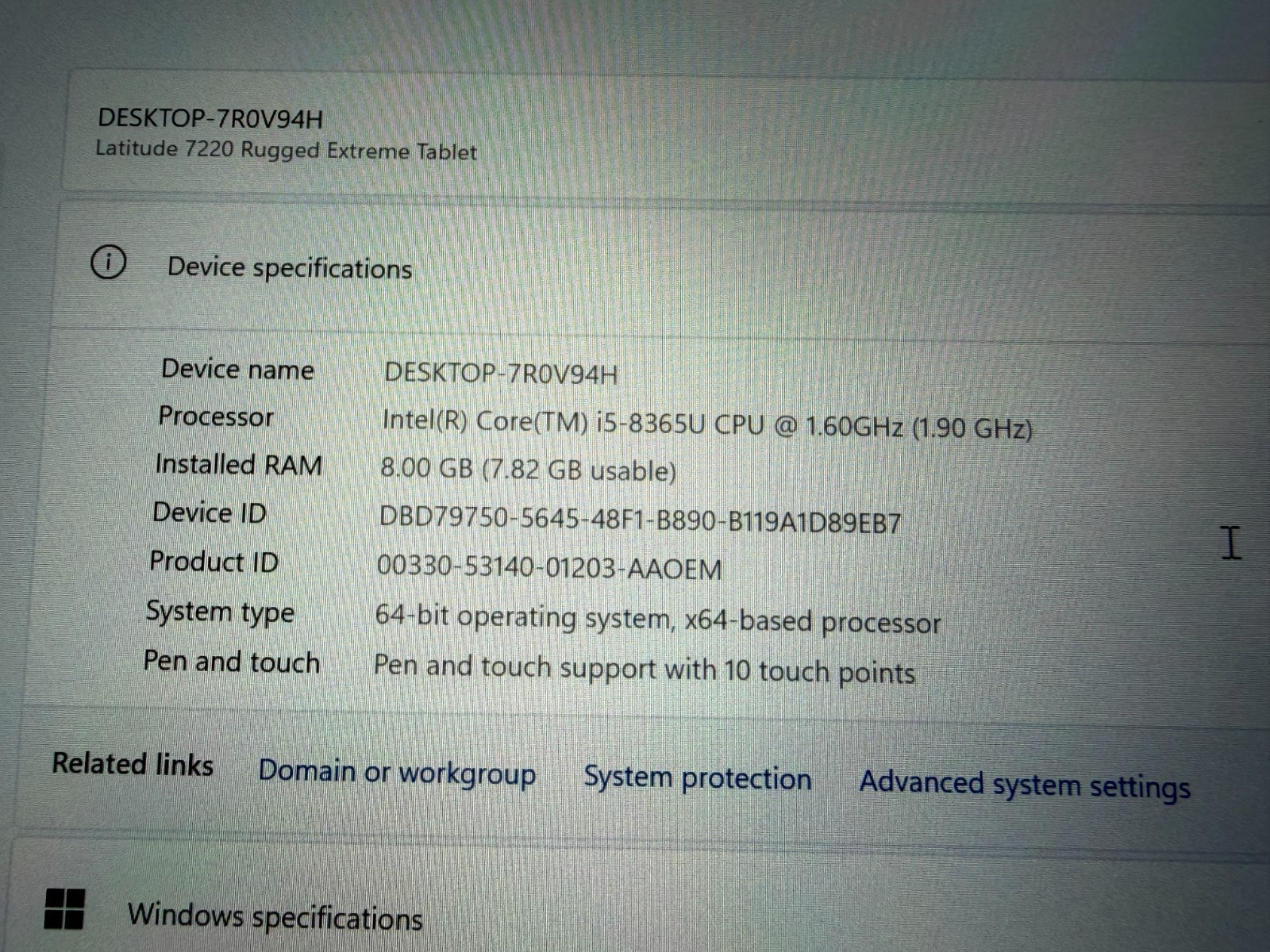 Dell Latitude 7220 Rugged Extreme Tablet 12″ I5-8365U 8GB 128 win 11 pro