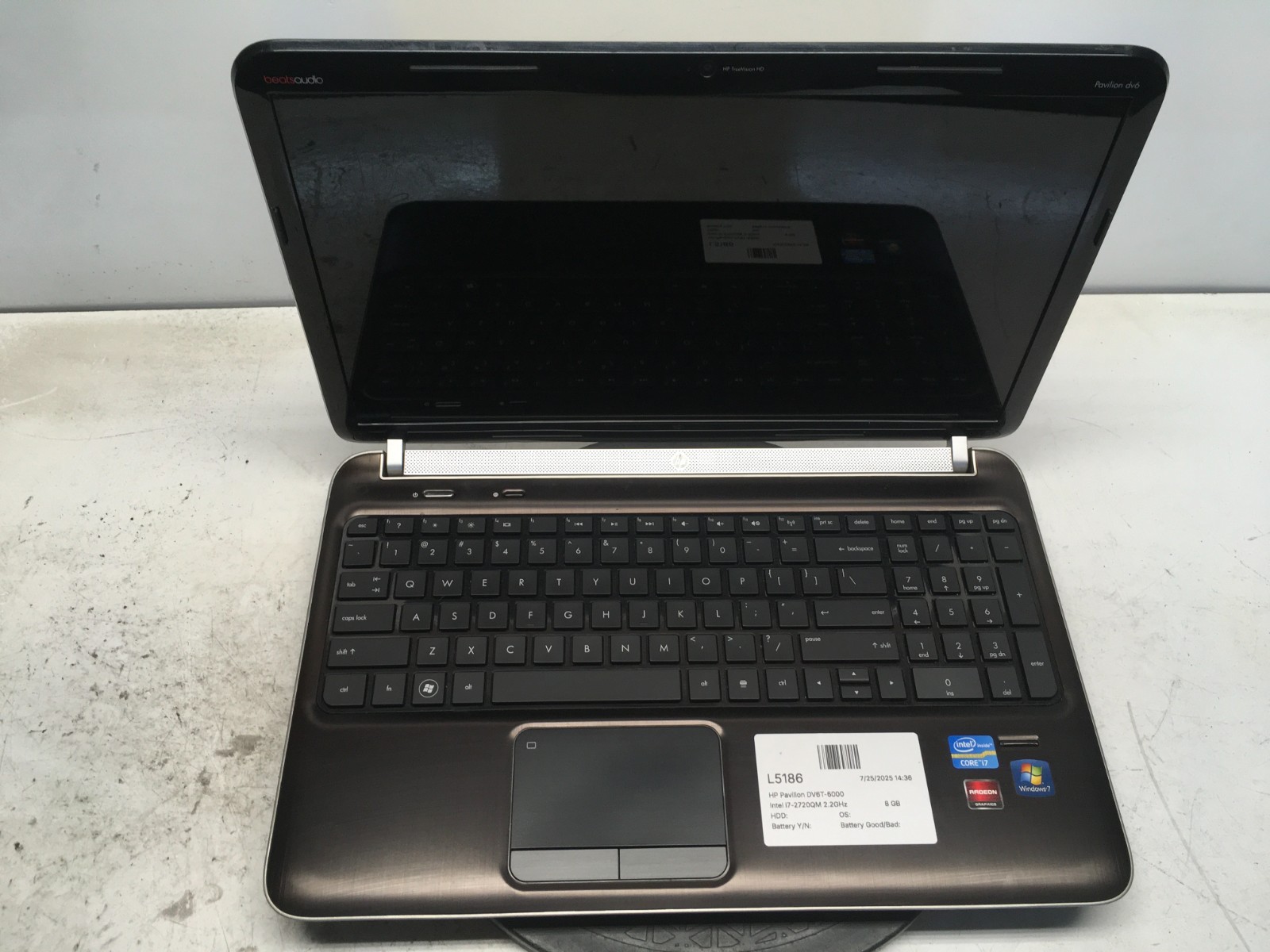 HP Pavilion DV6T-6000 Intel i7-2720QM 2.2GHz 8 GB NO HDD