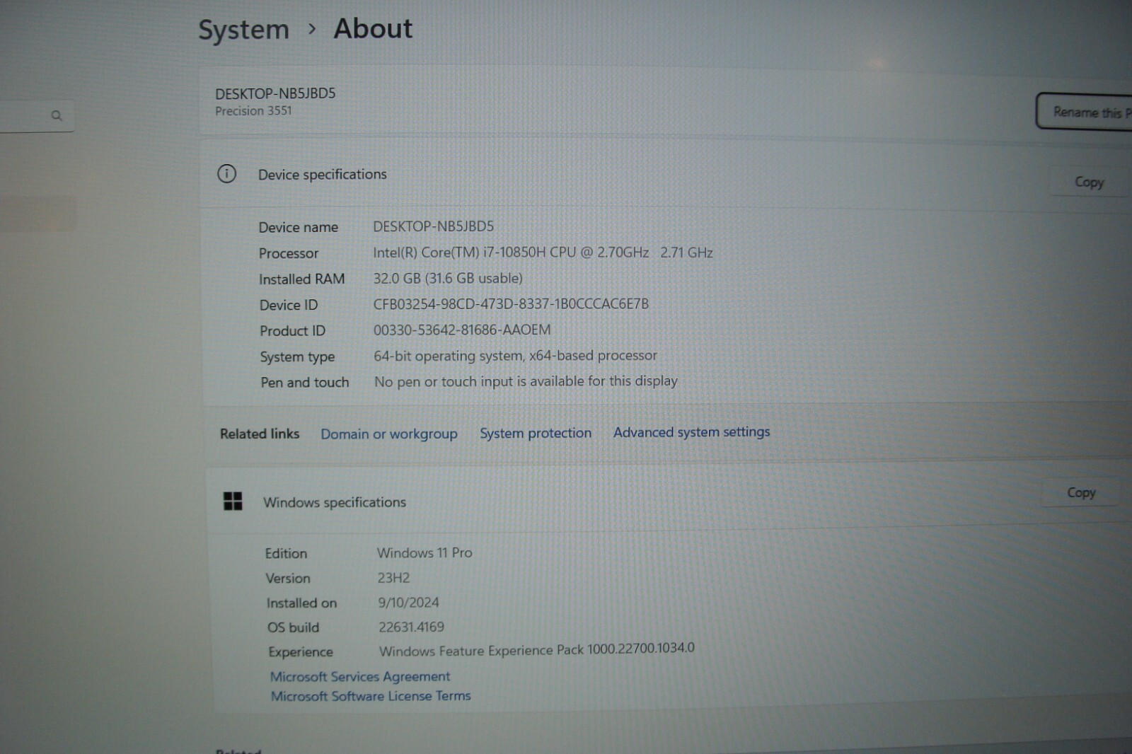 Dell Precision 3551 15.6″FHD i7-10850H NVIDIA P620 2.7GHz 32GB 512GB +Charger