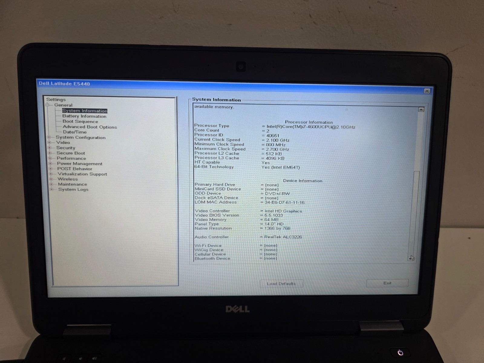 Dell Latitude E5440 Intel i7-4600U 4GB Webcam