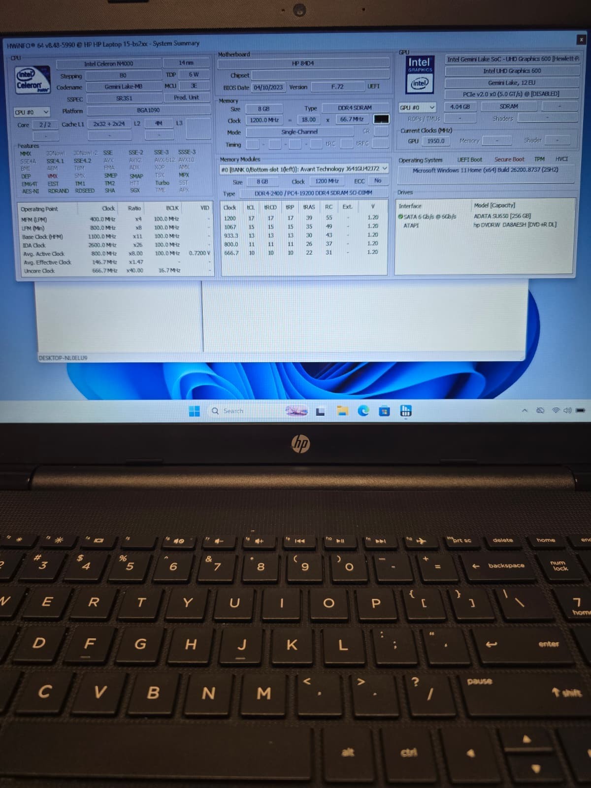 HP Laptop 15-BS2 | Celeron N4000 8GB RAM 256GB SSD | Windows 11 DVDRW