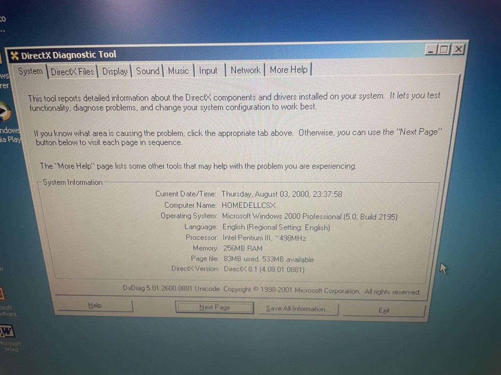 DELL LATITUDE CSX Pentium III 500 Mhz 256mb ram windows 2000 Laptop working