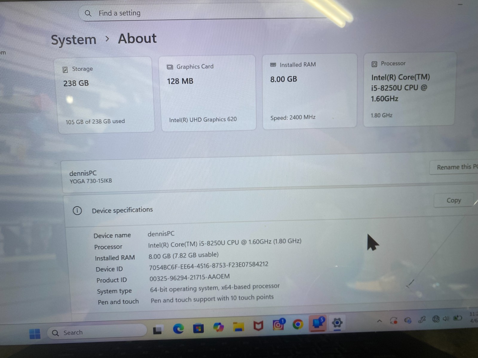 Broken Lenovo Yoga 730-15IKB 15.6″ i5-8250U 1.6GHz 8GB RAM 256GB SSD Cracked Scr