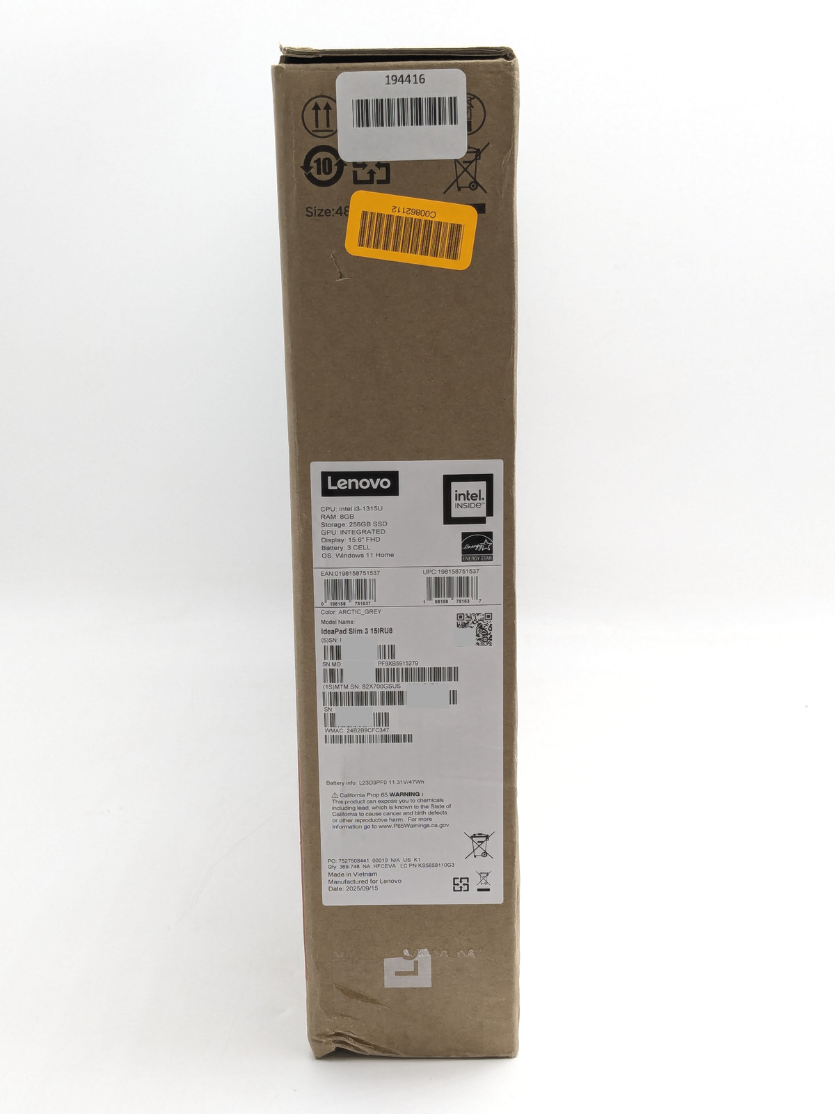 Lenovo IdeaPad Slim 3 15IRU8 15.6″ i3-1315U 8GB DDR5 256GB SSD Windows 11 Home