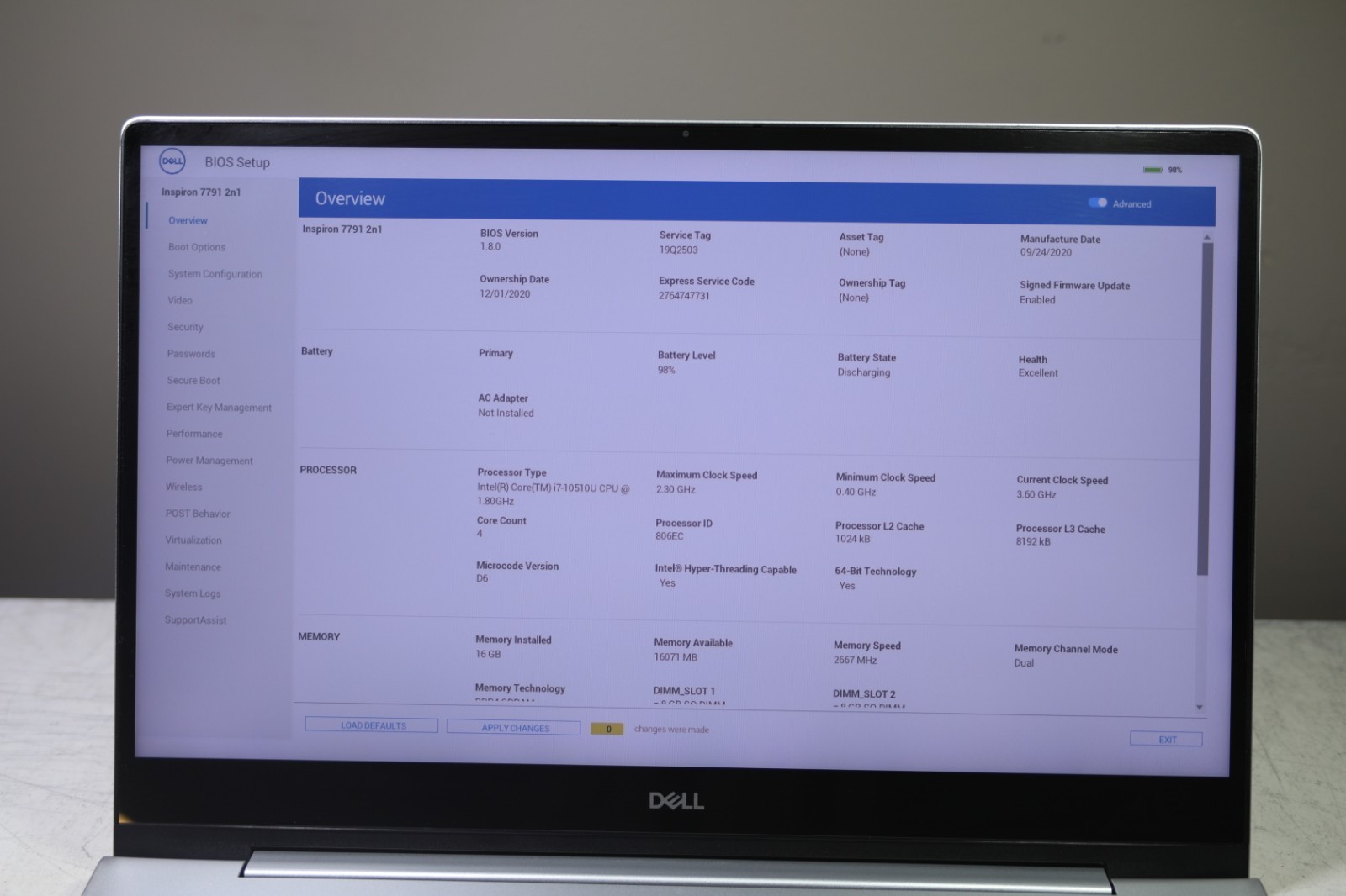 Dell Inspiron 7791 Intel Core i7-10510U CPU 1.80GHz-16GB RAM-512GB NVMe-NO OS