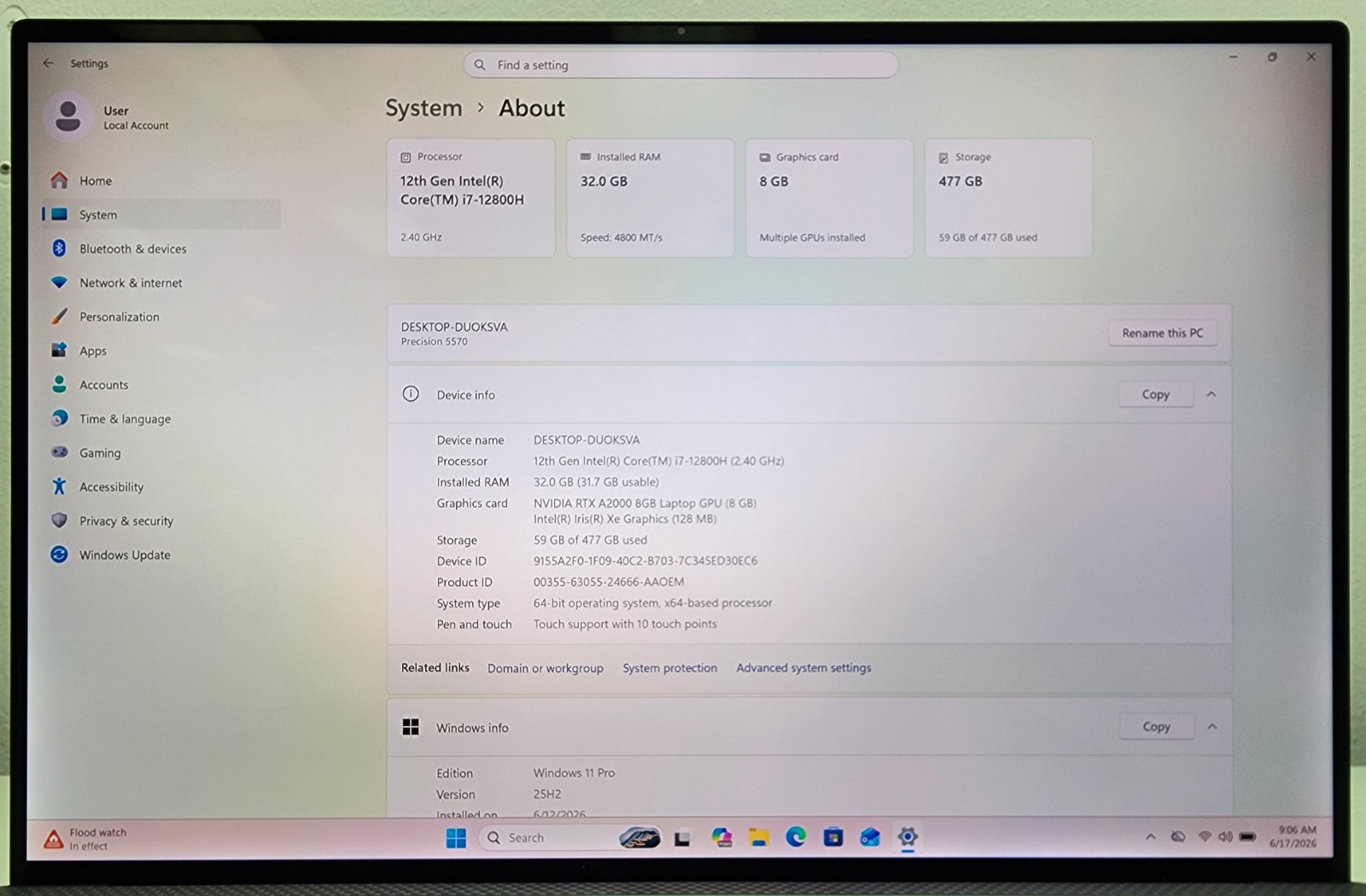 Dell Precision 5570 15.6″ 4K i7-12800H 2.40GHz 32GB RAM 512GB SSD RTX A2000 8GB