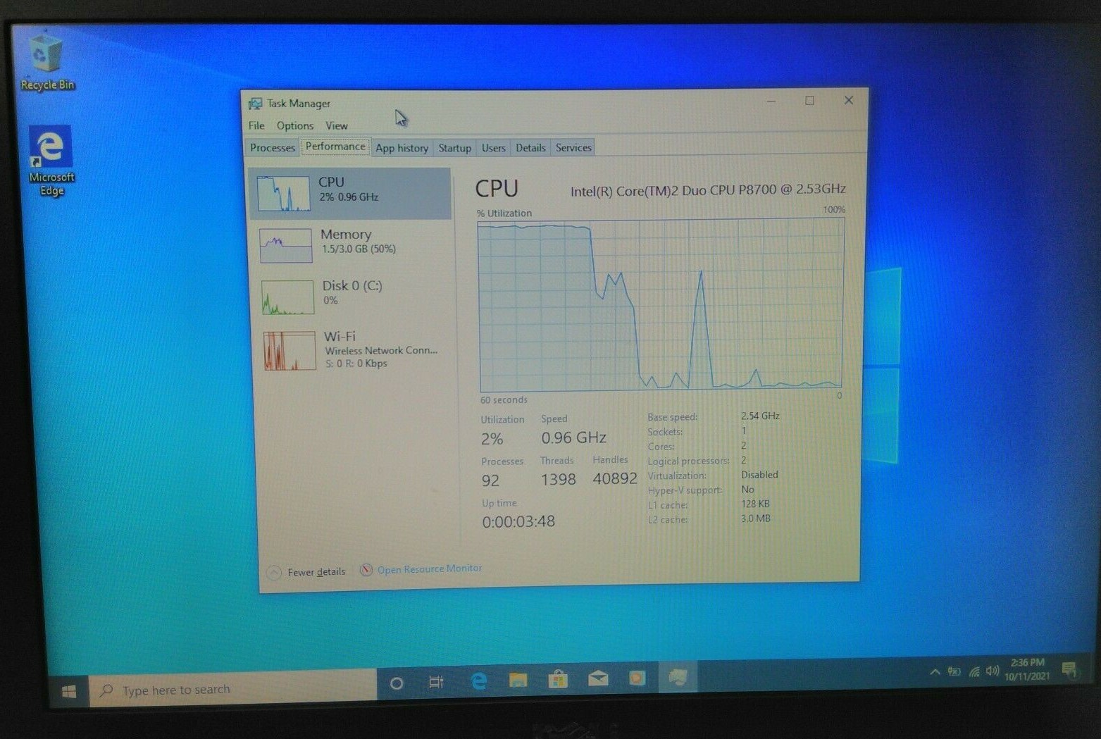 Dell E6400 14″ WXGA Laptop Intel P8700 2.53GHz 3GB RAM 128GB SSD Wifi Win 10 Pro