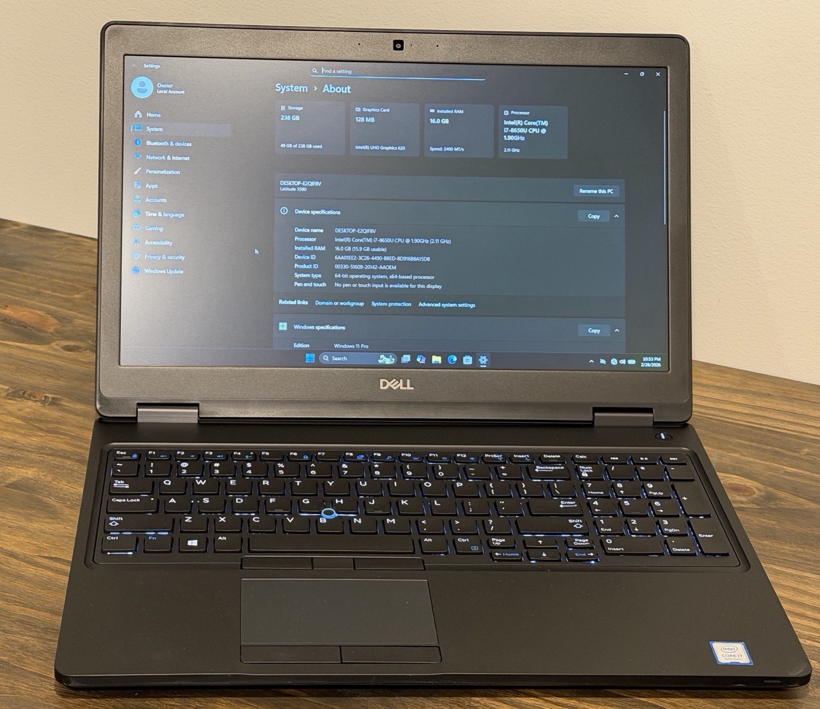 Dell Latitude 5590 Intel i7-8650U | 16GB RAM | 256GB SSD | Windows 11 Pro