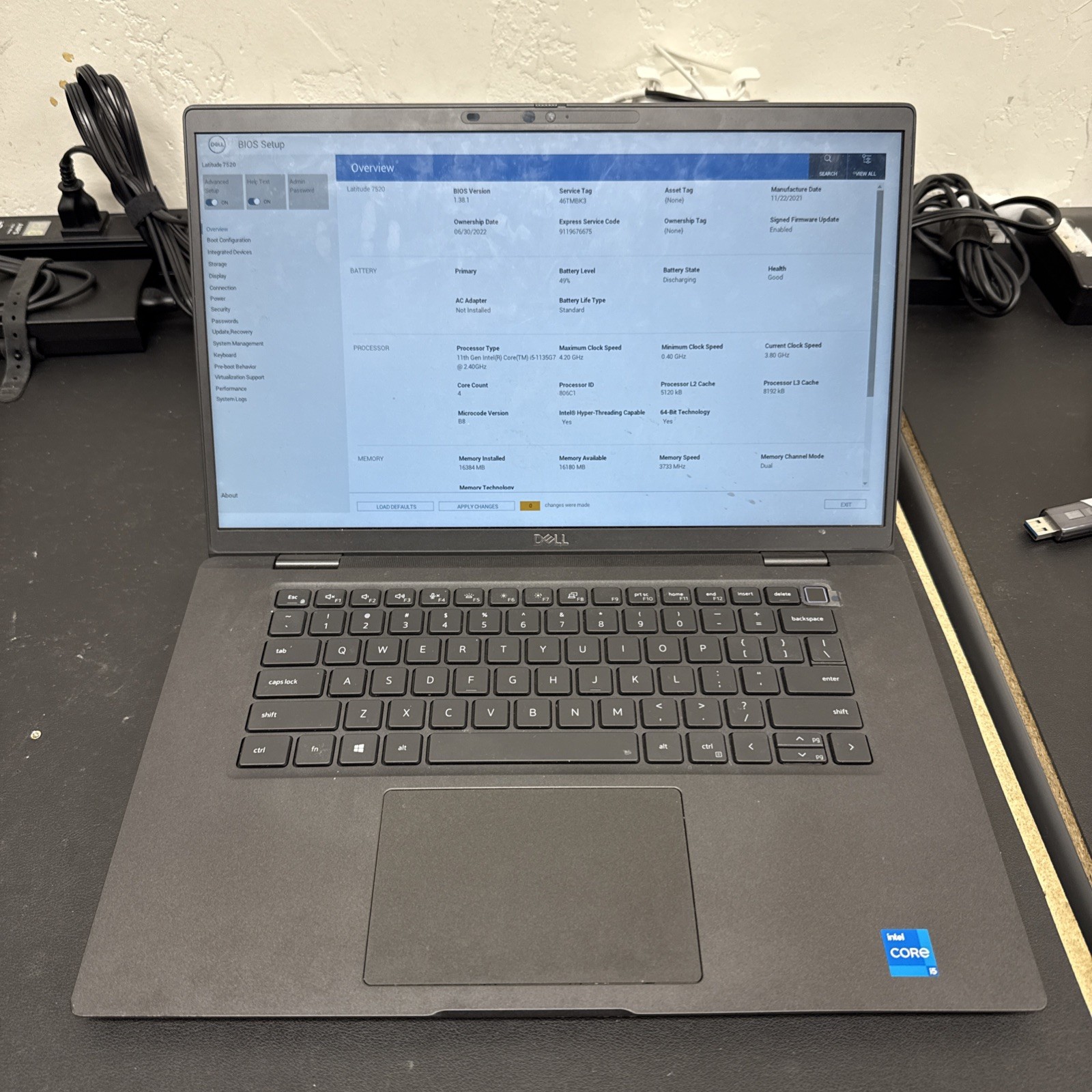 Dell Latitude 7520 – 15.6″ Laptop – i5-1135G7 16GB RAM NO SSD BOOTS TO BIOS